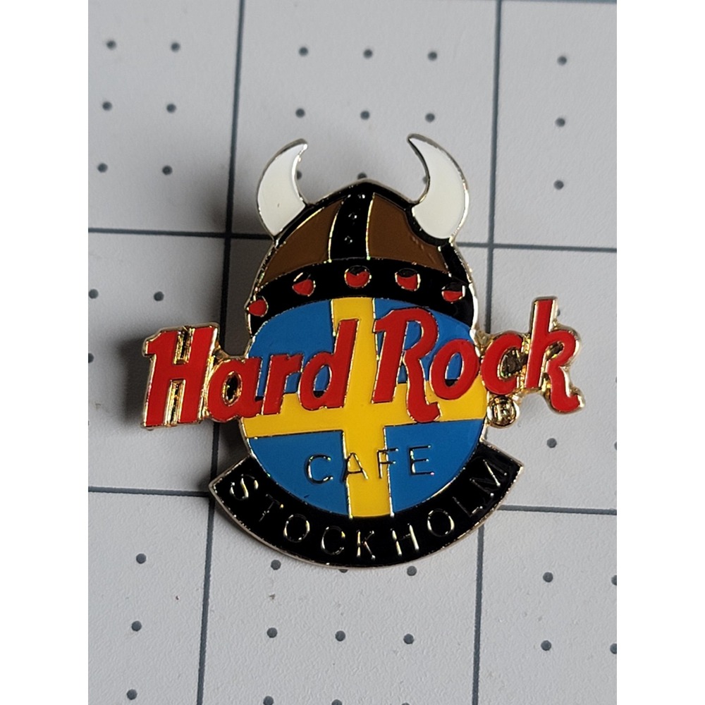 Hard Rock Cafe Stockholm 2001 Flag Color Logo with Viking Helmet - HRC #9187